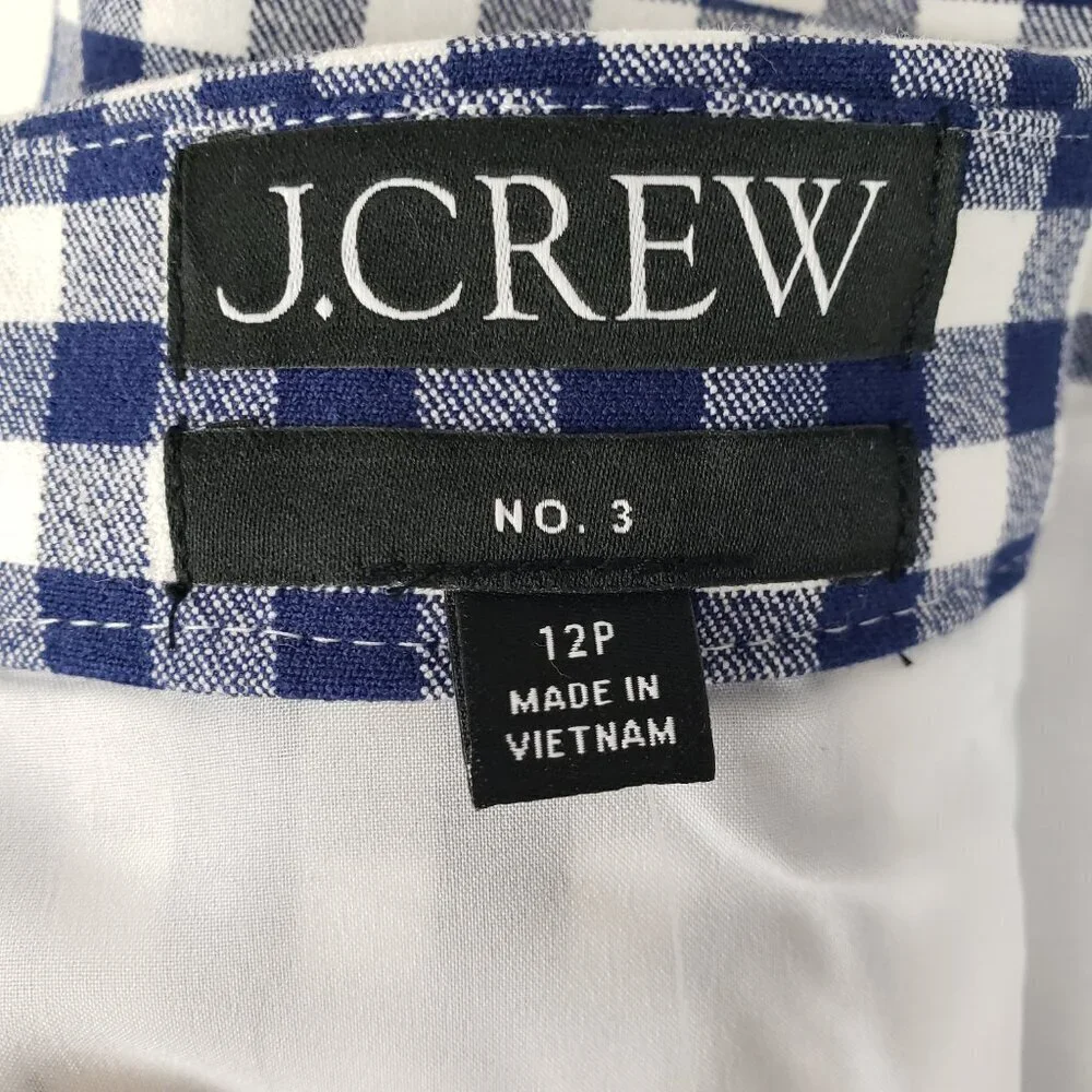 J Crew Petite No 3 Pencil Skirt NWT Bi-Stretch Midi Blue White Gingham Size 12P